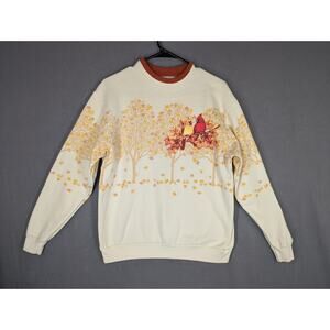 VTG 90s Morning Sun Fall Autumn Bird Graphic Cardinal Sweatshirt Medium